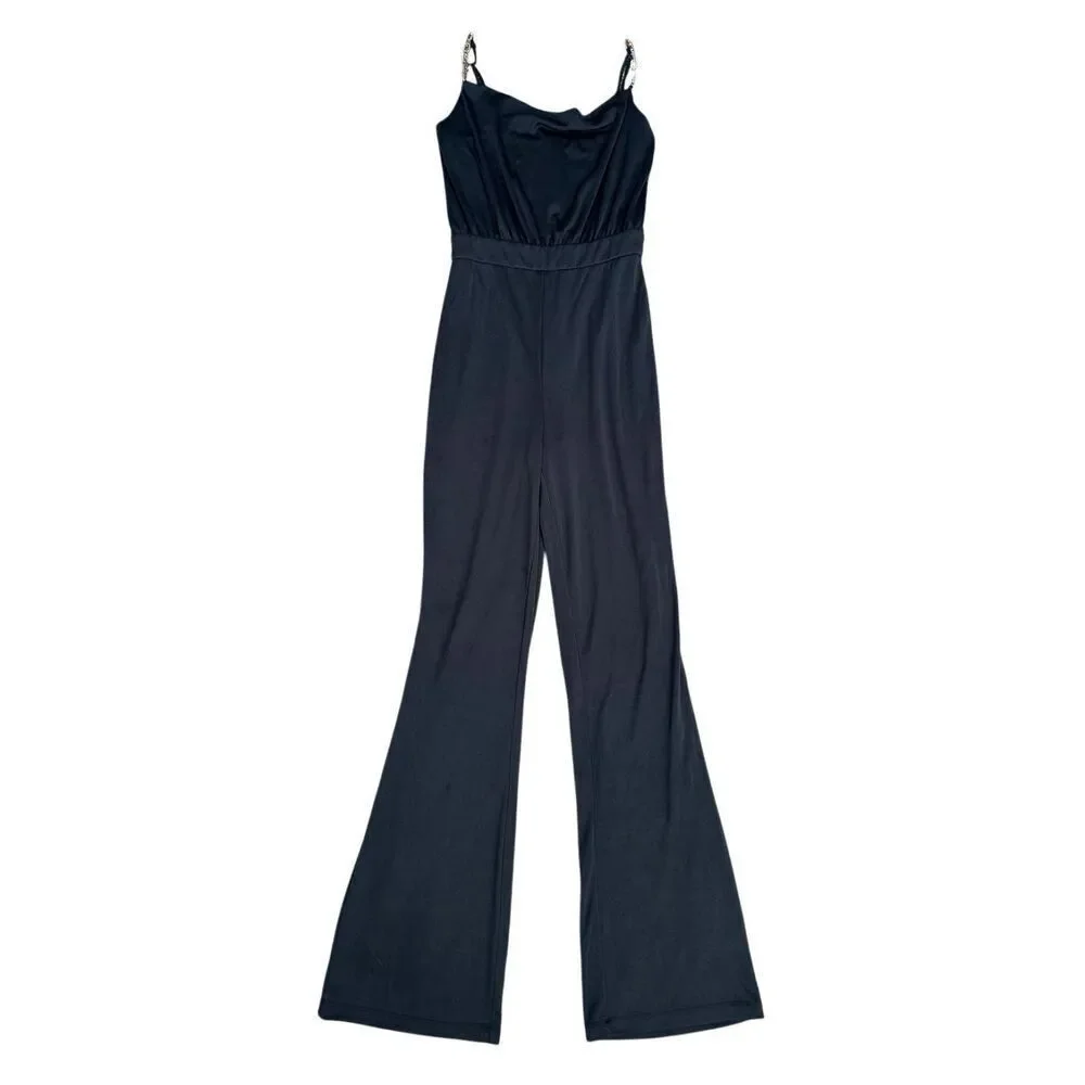 Jason Wu Palazzo Cowl Neck Chain Straps Black Jumpsuit Wide Leg Formal Party XS